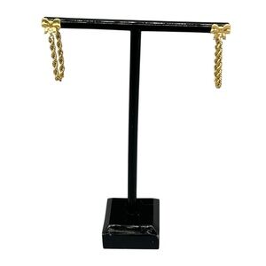 14K Gold Bow Chain Dangle Earrings